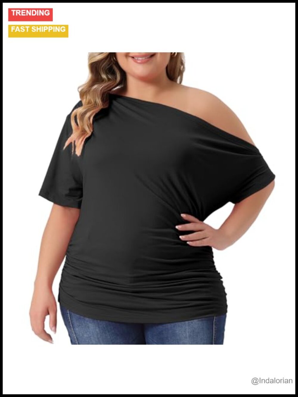 Plus Size One Shoulder Ruched Short Sleeve Tee Top Summer Casual Blouse